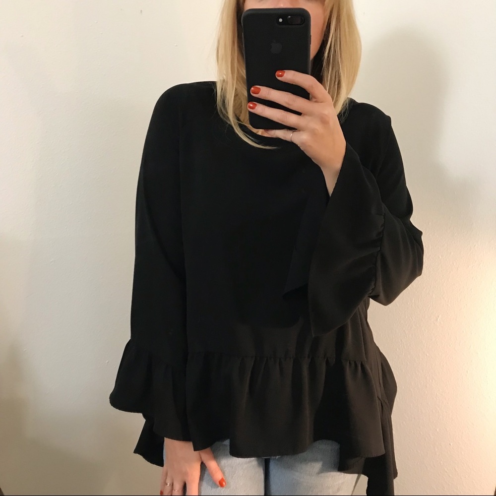 Gibson Black Ruffle Blouse